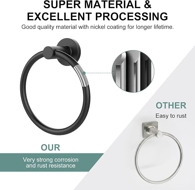SetSail Towel Holder for Bathroom Wall Matte Black Towel Ring Stainless Steel - Image 4