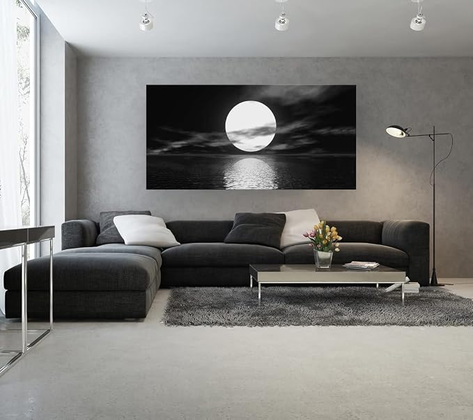 Cao Gen Decor Art S06475 Wall Art Canvas Sea White Full Moon in Night Picture - Image 6