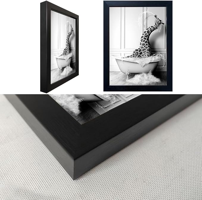 Black and White Bathroom Wall Decor Funny Giraffe in Bathtub Decor Framed - Image 3