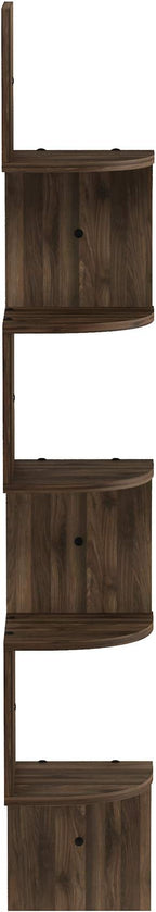 Furinno Rossi Wall Mount Floating Corner Shelf, 5-Tier Radial, Columbia Walnut - Image 6