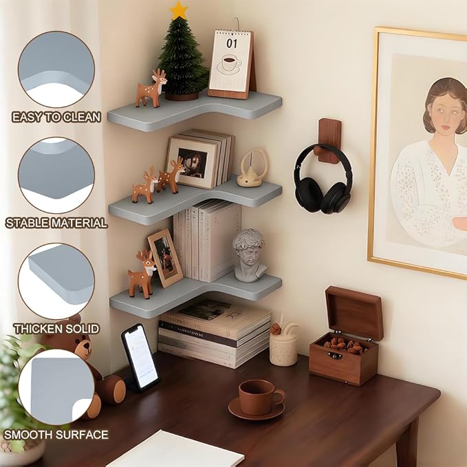 Floating Corner Shelves Set of 3, Solid Wood Picture Wall Shelf, Floating - Image 7