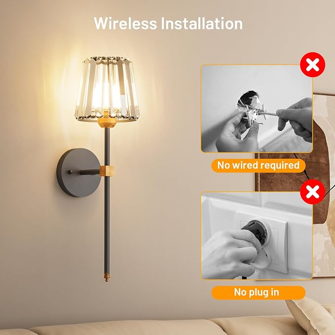 Crystal Battery Operated Wall Sconces Set of 2, 12 RGB and 3CCT Dimmable Wall - Image 6