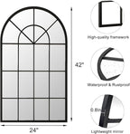 Dewfig Arch Wall Mirror Mounted Decorative, Arched Window Pane Mirror - Image 4