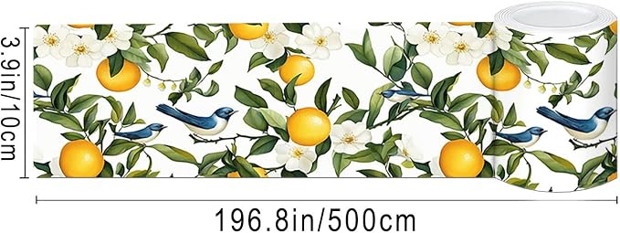 IVN Wallpaper Border Peel and Stick PVC Citrus Blossom and Bird Design 4x196 - Image 3