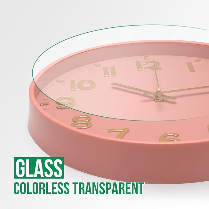 Wall Clock 12 Inch Pink Modern Simple Quartz Decorative Clock Non-Ticking - Image 5