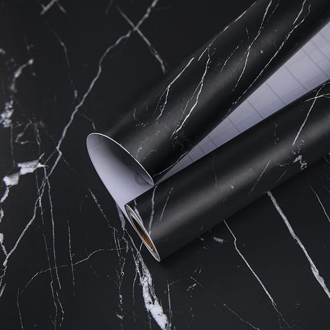 practicalWs 17.71''×196.8'' Marble Contact Paper Black/White Peel and Stick by practicalWs