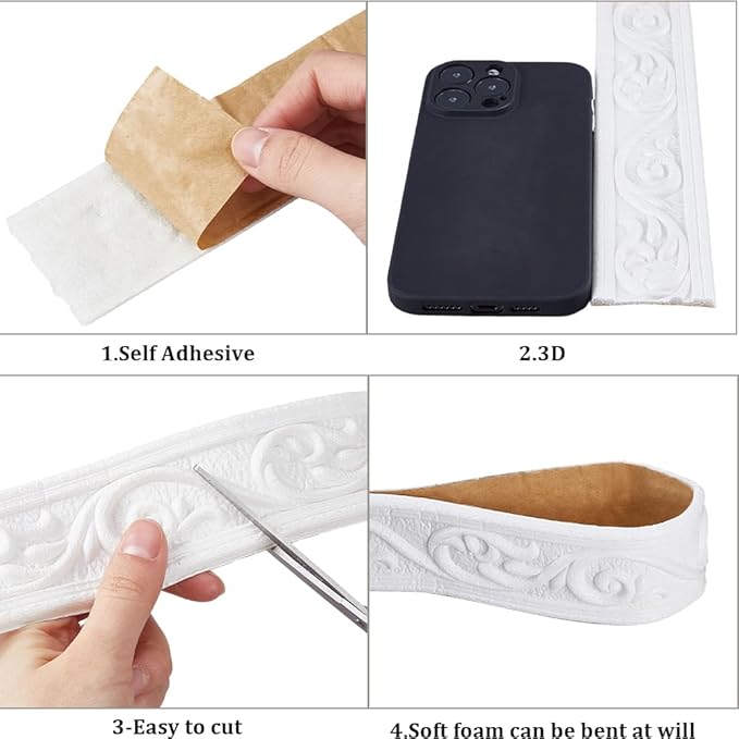 CRASPIRE 88 x 1.96 inch Crown Molding Peel and Stick 3D Flexible Foam Wall Trim - Image 6
