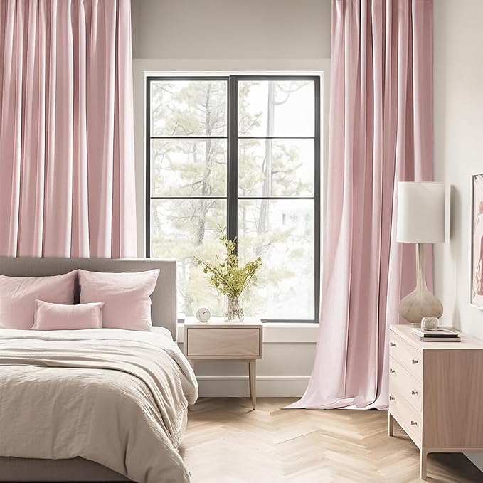 MIULEE Baby Pink Back Tab Blackout Curtains 96 Inch Length 2 Panels Set - Image 2