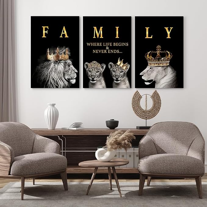 GUBIYU Family Life Begins Never Ends Words Sign Decor Black Gold Wall Art - Image 3