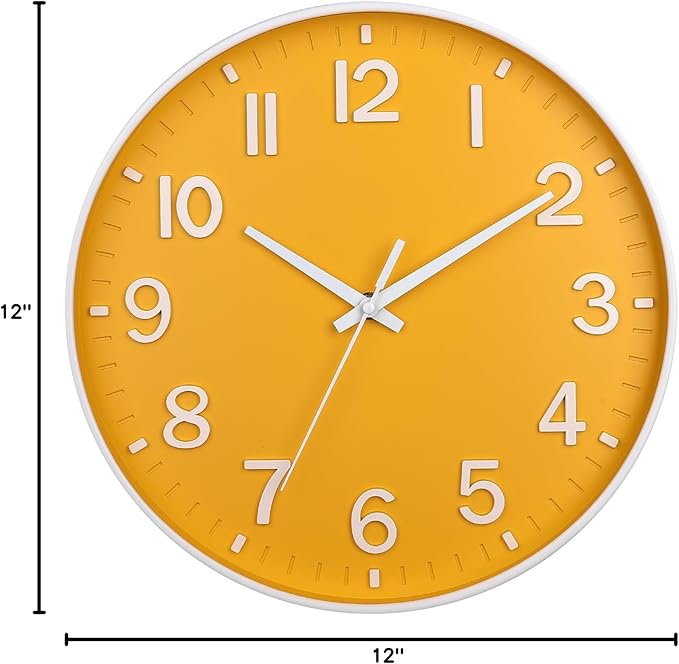 HZDHCLH Yellow Wall Clocks Battery Operated, 12 inch Silent Non Ticking Modern - Image 7