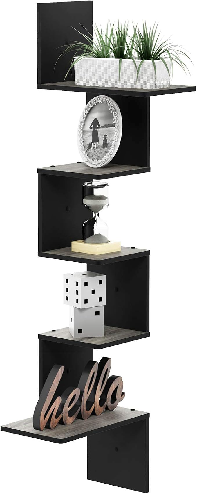 Furinno Rossi Wall Mounted Shelves, 5-Tier Rectangle, French Oak Grey/Black - Image 6