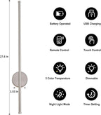 Battery Operated Modern Wall Sconces, Dimmable Wireless Wall Light Set of Two - Image 4