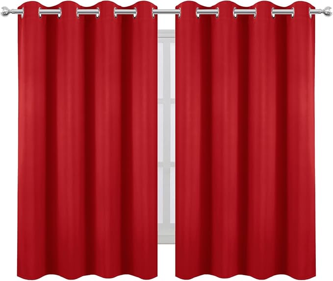 LEMOMO Blackout Curtains 66 x 54 Inch Long Bright Red Curtains Set of 2 Panels - Image 2