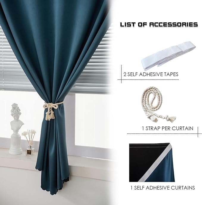 AJAZZ 100% Black Out Curtains Adhesive Blackout Temporary Curtain Rod No - Image 2