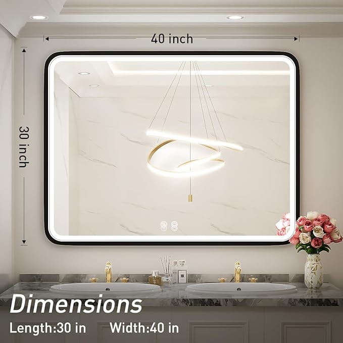 40X30 Inch Black Bathroom Mirror - Image 8