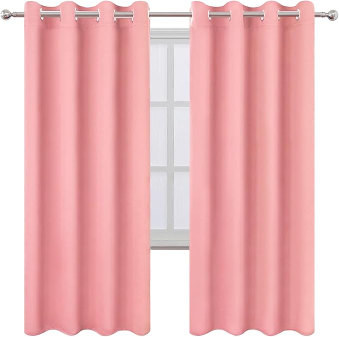 LEMOMO Blackout Curtains 66 x 72 Inch Long Pink Curtains Set of 2 Panels Room - Image 2