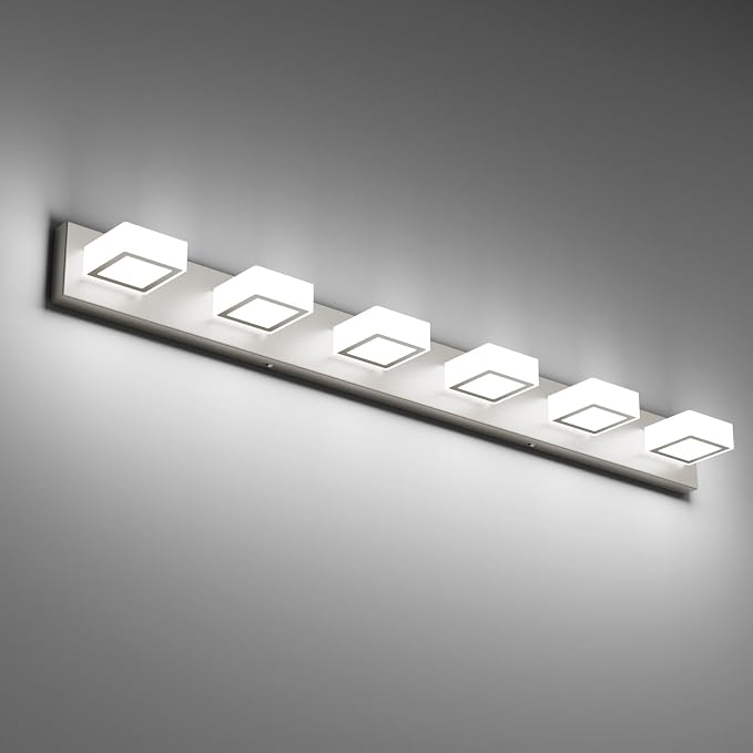 Ralbay Brushed Nickel Bathroom Vanity Lights 48inch Metal Acrylic LED Modern by RalbayLighting