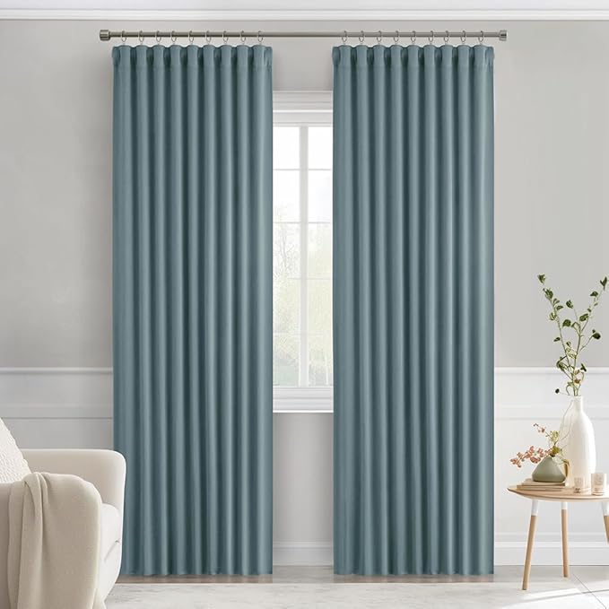 MIULEE Greyish Blue Back Tab Blackout Curtains 84 Inch Length 2 Panels Set - Image 9