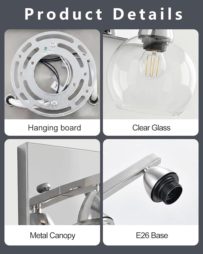 Bathroom Light Fixtures, 1-Light Silver Vanity Light - Image 5
