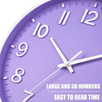 HZDHCLH Purple Wall Clocks Battery Operated, 12 inch Silent Non Ticking Modern - Image 6