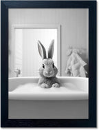 Kids Bathroom Wall Art Black and White Cute Animal Canvas Print Painting Funny by Melpa+Art