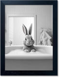 Kids Bathroom Decor, Funny Rabbit in Bathtub, Framed Farmhouse Picture Wall by Melpa+Art