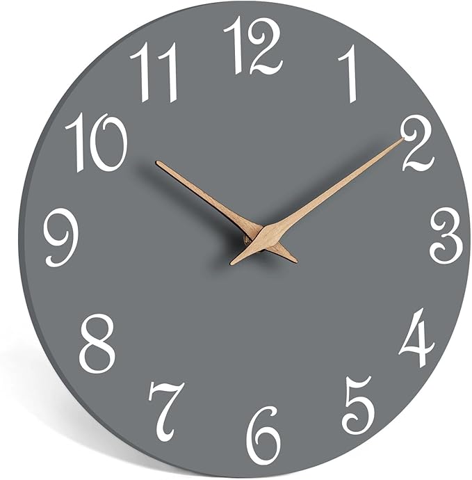 Mosewa Wall Clock Gray Battery Operated Silent Non Ticking Simple Modern Wood - Image 2