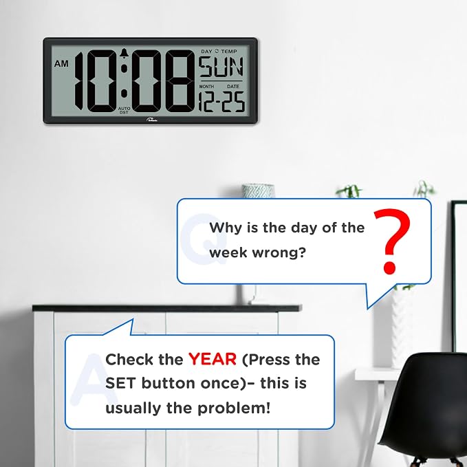WallarGe Backlight Digital Wall Clock Battery Operated - - Image 9