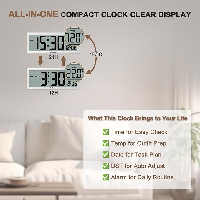 Soobest 8.5 Inch Digital Wall Clock Battery Operated - Image 5