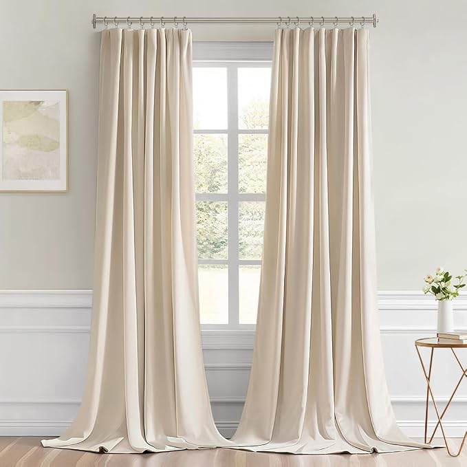 MIULEE Back Tab Cream Beige Curtains 120 Inch Long 2 Panels Set - Image 9