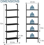 aboxoo Ladder Shelf 2PCS Open Bookshelf 5-Tier Wood Wall-Mounted Black Bookcase - Image 3