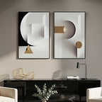 Large Framed Modern Elegant Abstract Wall Art, 2 Piece Black White Gold by Cuspin