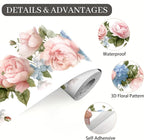 Floral Rose Wallpaper Border 196x4 Inch Peel and Stick Wall Border Pink Blue - Image 9