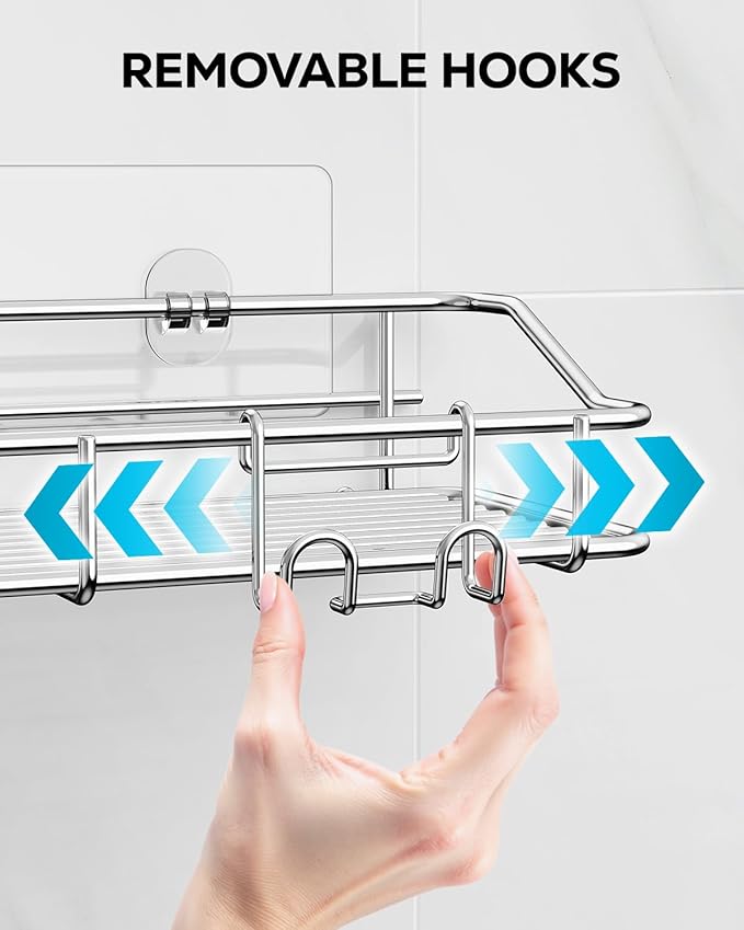 Nieifi Shower Caddy Shelf with Hooks Storage Rack Organizer Adhesive Stainless - Image 6