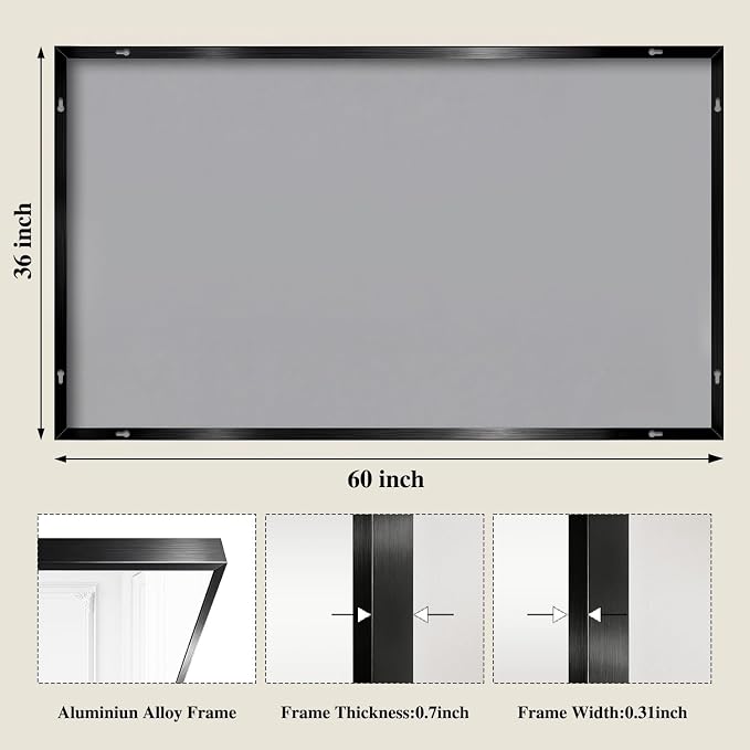 Koonmi Black Mirrors for Wall, 36x60 Inch Bathroom Mirror, Rectangular Wall - Image 2