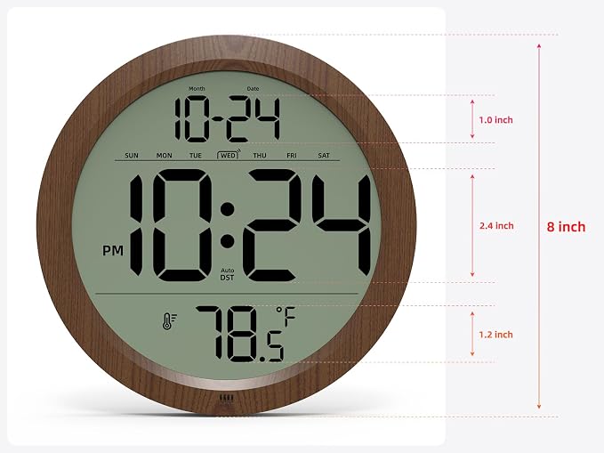 Digital Wall Clock with Date, Indoor Temperature, Battery-Operated Digital Clock - Image 3