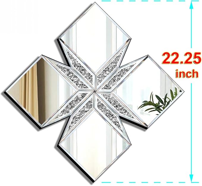 Crushed Diamond Decorative Mirror 22.25x22.25” Diamond Shape Glass Wall Mirror - Image 2