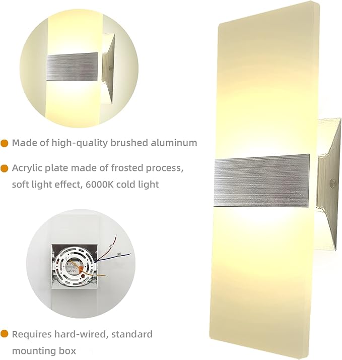 KICAAO Modern Wall Sconces Set of Two, Led Wall Light 10w, 2700k Warm Light Up - Image 5