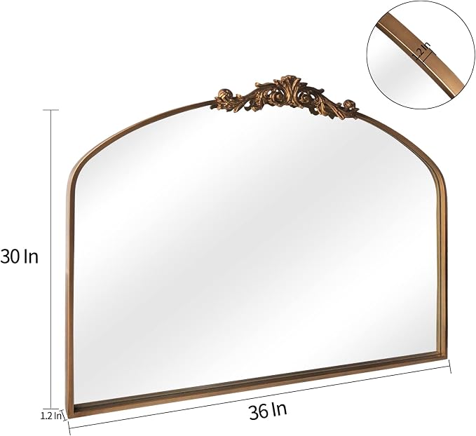 HQiJun Gold Wall Mirror, Large Arched Vintage Baroque Ornate Mirrors, - Image 2