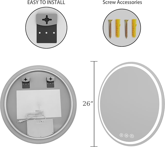 LED Bathroom Mirror 26 Inch Round Bathroom Mirror - Image 4