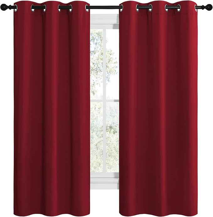 NICETOWN Christmas Burgundy Red Kitchen Blackout Curtain Panels, Thermal - Image 2