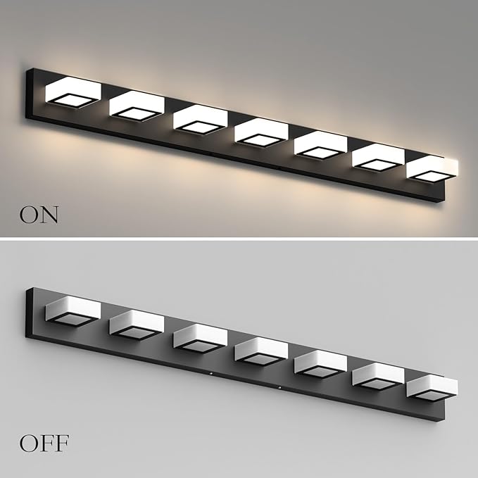 Ralbay 46" LED Matte Black Vanity Lights 7 Lights Acrylic Metal Black Modern - Image 6