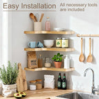 Floating Corner Shelves Set of 3, Solid Wood Picture Wall Shelf, Floating - Image 4
