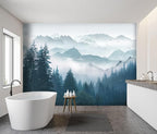 -Foggy Forest Pine Scenery Fabric Wallpaper Living Room Bedroom Bathroom - Image 3
