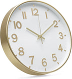 Wall Clock 12 Inch White-Gold Modern Simple Quartz Decorative Clock Non-Ticking - Image 2