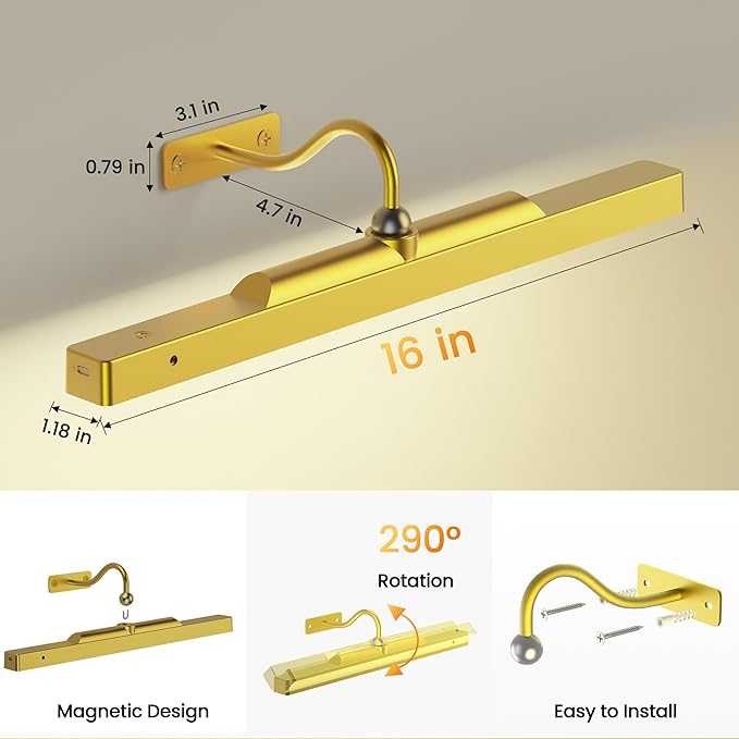 Picture Light Gold 2Pack, 5000mAh Battery Opertated Cordless Picture Lights - Image 6