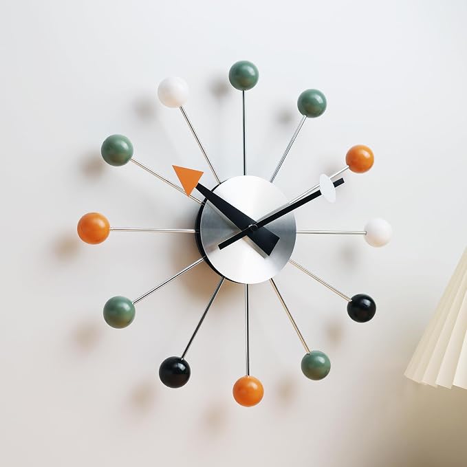 Mid Century Modern Wall Clock Decorative Multicolour Ball Silent Non Ticking - Image 2