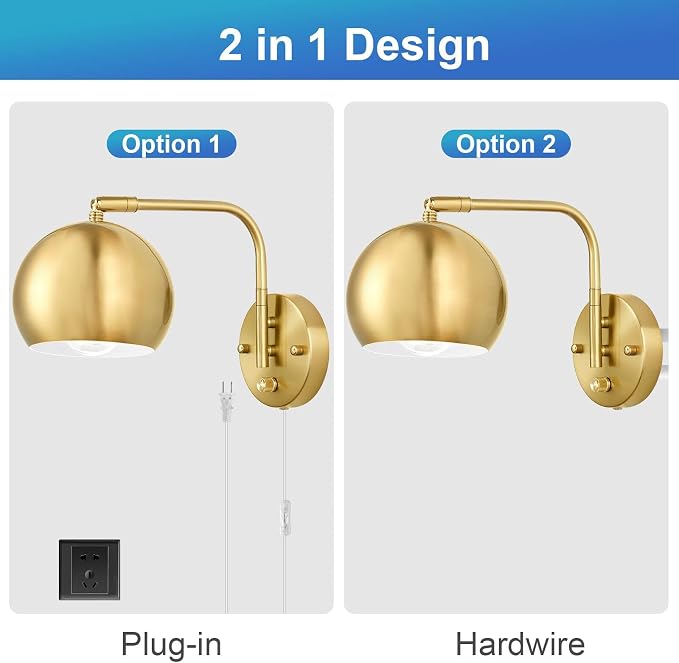 VATONI Plug in Dimmable Wall Sconce Swing Arm Wall Lights - Image 7