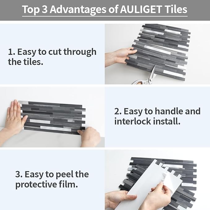 AULIGET Peel and Stick Backsplash, PVC Mixed Metal Stick on Bathroom Backsplash - Image 7