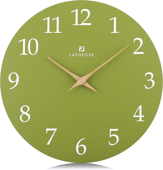 Lafocuse 12 Inch Wooden Olive Green Wall Clock Battery Operated Silent by VisiteLafocuse